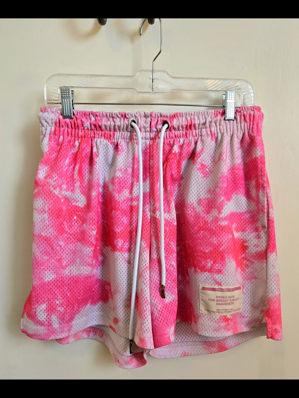 Ryoko Rain Unisex Tie-Dye Pink Mesh Drawstring Athletic Shorts